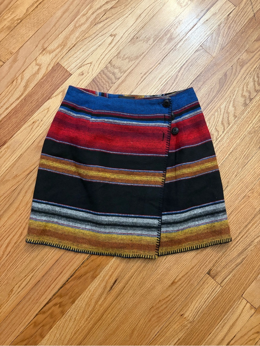 Vintage Striped Wrap-Front Mini Skirt in Red, Black and Gold